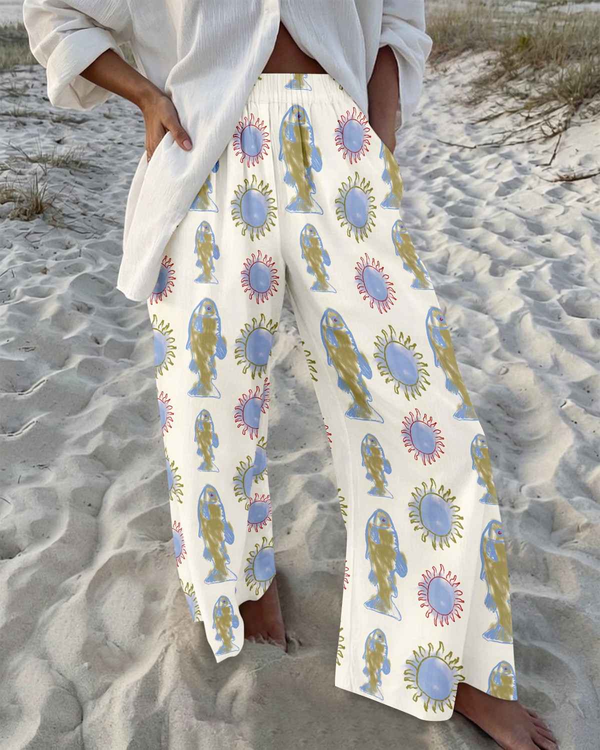 Clownfish-Print Wide-Leg Pants